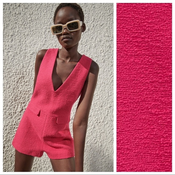 NWT. Zara Fuchsia Textured Playsuit. Size S. - Picture 2 of 8